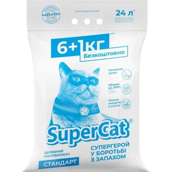 Наповнювач деревний SuperCat стандарт 6+1кг (синій)