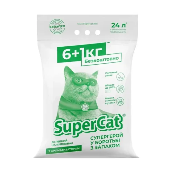Наповнювач деревний SuperCat з ароматизатором 6+1кг (зелений)