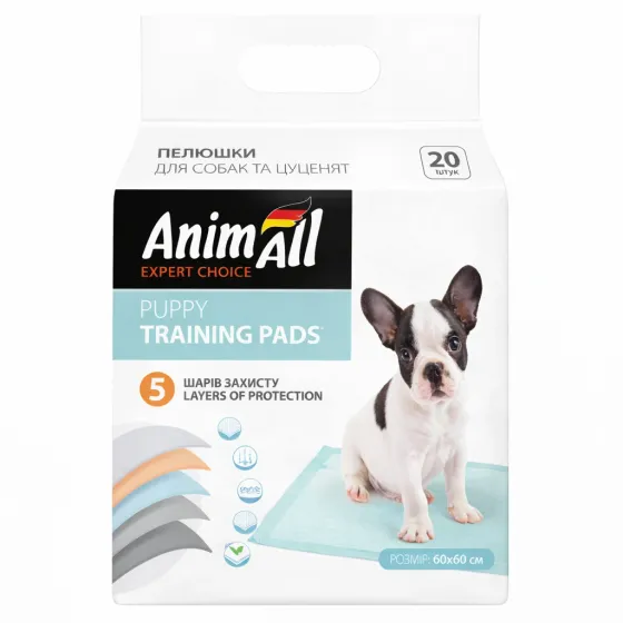 Пелюшки AnimAll Puppy Training Pads щоденні для цуценят та дорослих собак 60*60 см 20 шт