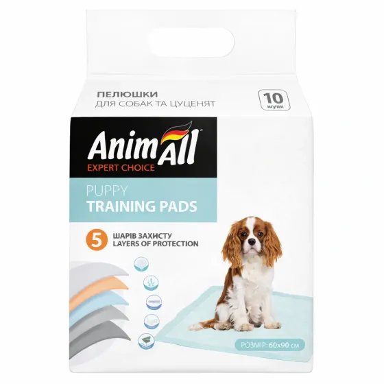 Пелюшки AnimAll Puppy Training Pads щоденні для цуценят та дорослих собак 60*90 см 10 шт