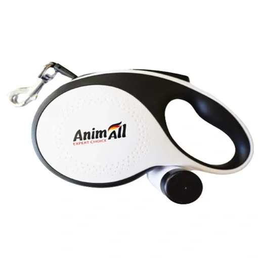 Поводок-рулетка AnimAll Retractable с контейнером для пакетов L для собак весом до 50 кг, лента 5 м, белая