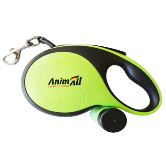 Поводок-рулетка AnimAll Retractable с контейнером для пакетов, размер L, для собак весом до 50 кг, лента 5 м, салатовая