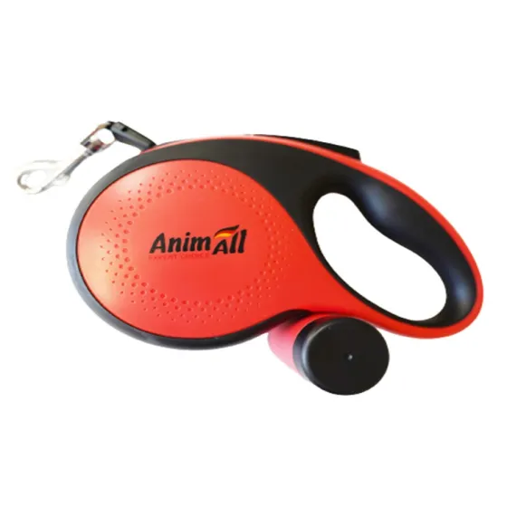 Поводок-рулетка AnimAll Retractable с контейнером для пакетов, XL, для собак весом до 50 кг, лента 8 м, красная