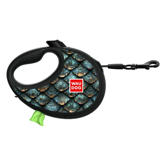 Поводок-рулетка WAUDOG R-leash «Чешуя» M с контейнером для пакетов, для собак весом до 20 кг, лента 5 м