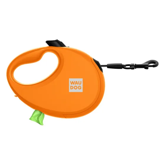 Поводок-рулетка WAUDOG R-leash с контейнером для пакетов, размер L, для собак весом до 40 кг, лента 5 м, оранжевая