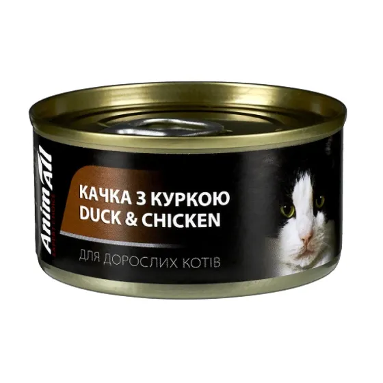 Вологий корм для дорослих котів AnimAll Паштет з качкою та куркою 80 г