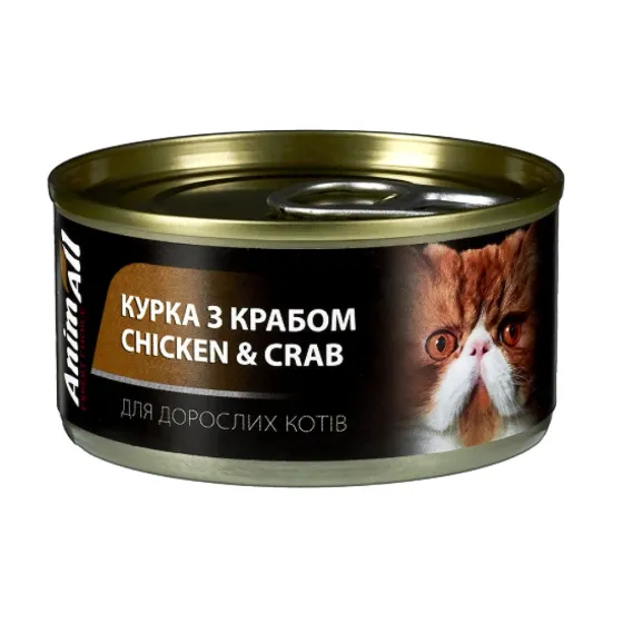 Вологий корм для дорослих котів AnimAll з куркою та крабом в желе 85 г
