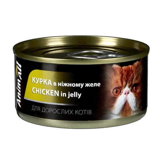 Вологий корм для дорослих котів AnimAll з куркою в желе 85 г