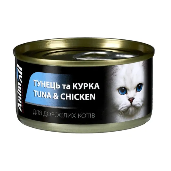Вологий корм для дорослих котів AnimAll з тунцем та куркою в желе  85 г