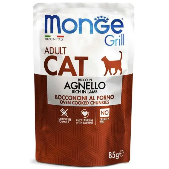 Вологий корм для дорослих котів Monge Grill Cat Adult Lamb з ягням в желе 85 г