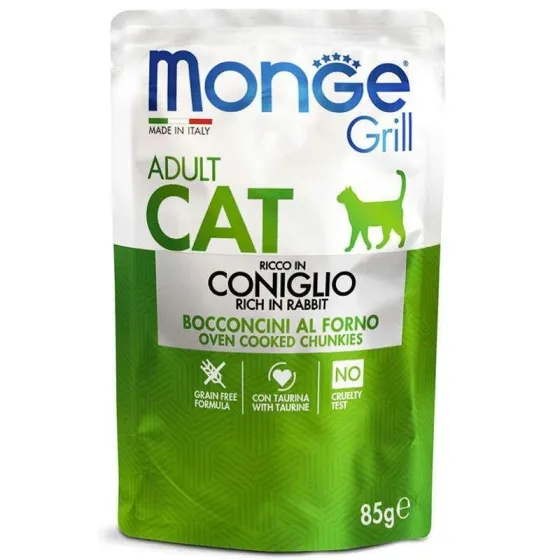 Вологий корм для дорослих котів Monge Grill Cat Adult Rabbit з кроликом в желе 85 г