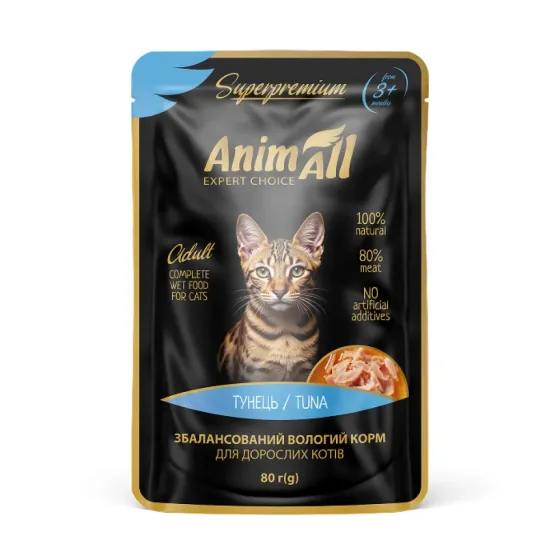 Вологий корм для котів AnimAll з тунцем в соусі 80 г