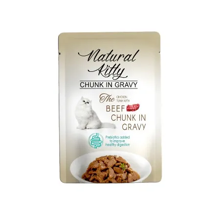 Вологий корм для котів Natural Kitty Chunk in Gravy Chicken, Tuna with Beef курка, тунець та яловича печінка в соусі 85 г