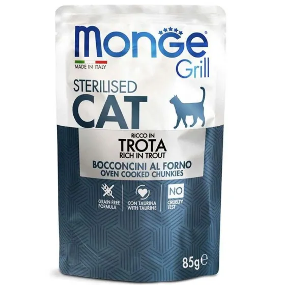 Вологий корм для стерилізованих котів Monge Grill Cat Sterilised Trout з фореллю в желе 85 г