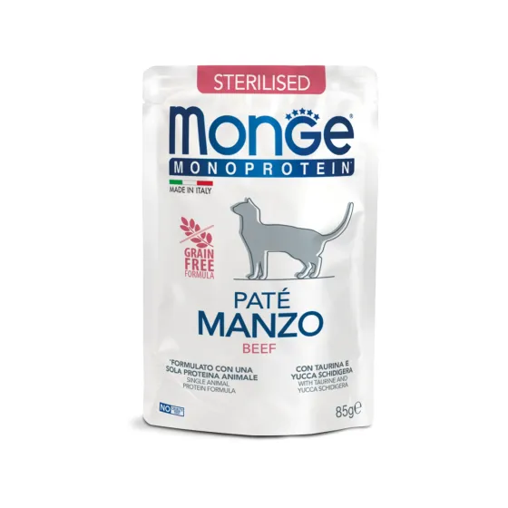 Вологий корм для стерилізованих котів Monge Monoprotein Cat Sterilised Pate 100% Beef Паштет з яловичиною 85 г