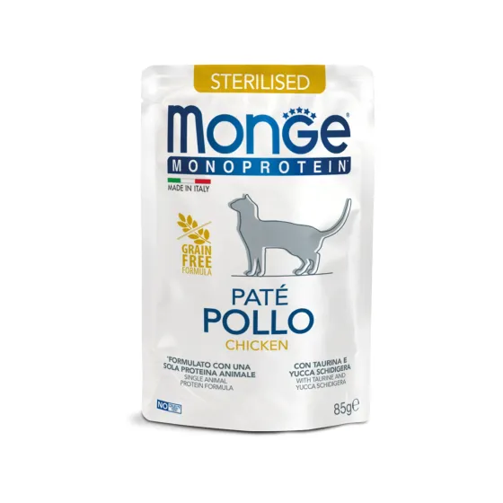 Вологий корм для стерилізованих котів Monge Monoprotein Cat Sterilised Pate 100% Chicken Паштет з куркою 85 г