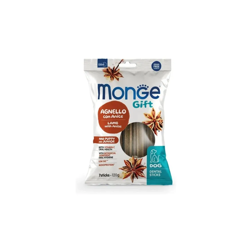 Ласощі для цуценят малих порід Monge Gift Dog Mini Puppy and Junior з ягням та анісом 7 шт (120 г)
