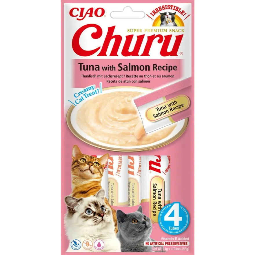 Лакомства для кошек Inaba Churu Кремовый мусс с тунцом и лососем 4*14 г