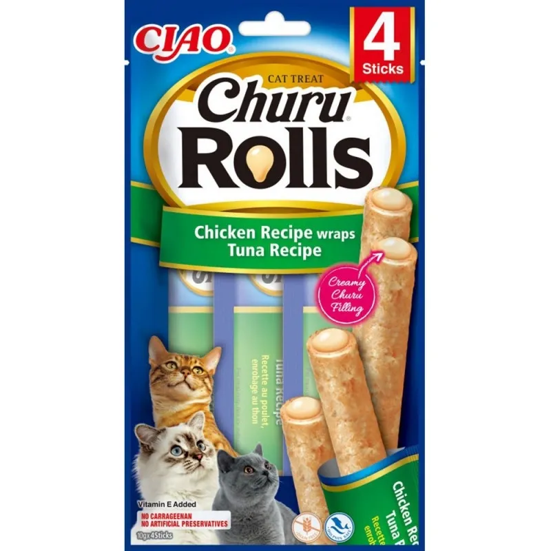 Лакомства для кошек Inaba Churu Rolls Палочки с курицей и тунцом 4*10 г
