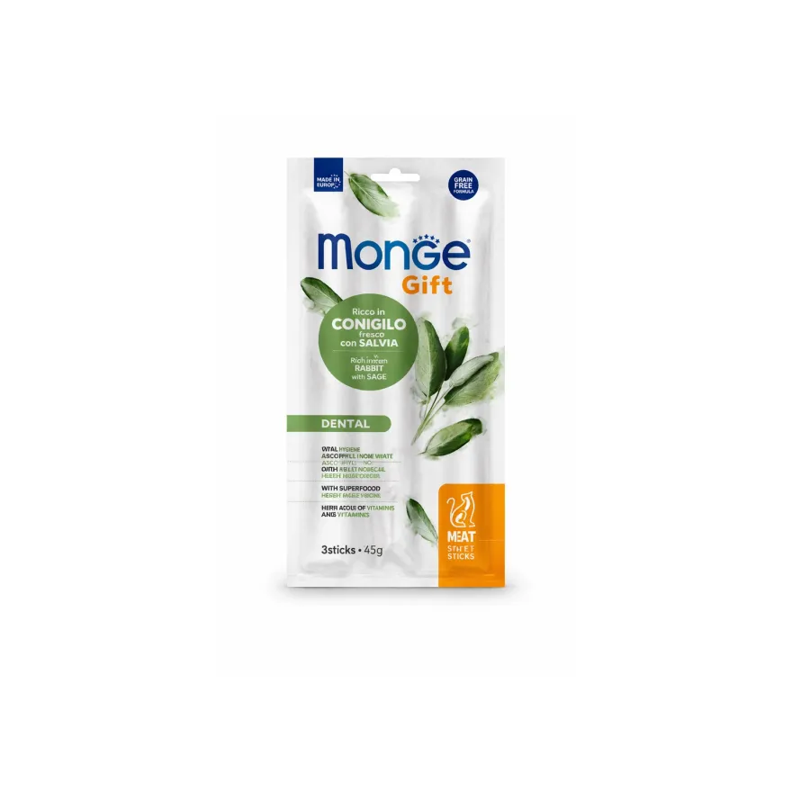 Лакомства для кошек Monge Gift Cat Dental палочки для здоровья зубов и десен, с кроликом и шалфеем 3 шт