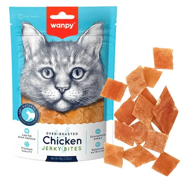 Лакомства для кошек Wanpy Chicken Jerky Bites Кусочки вяленой курицы 80 г