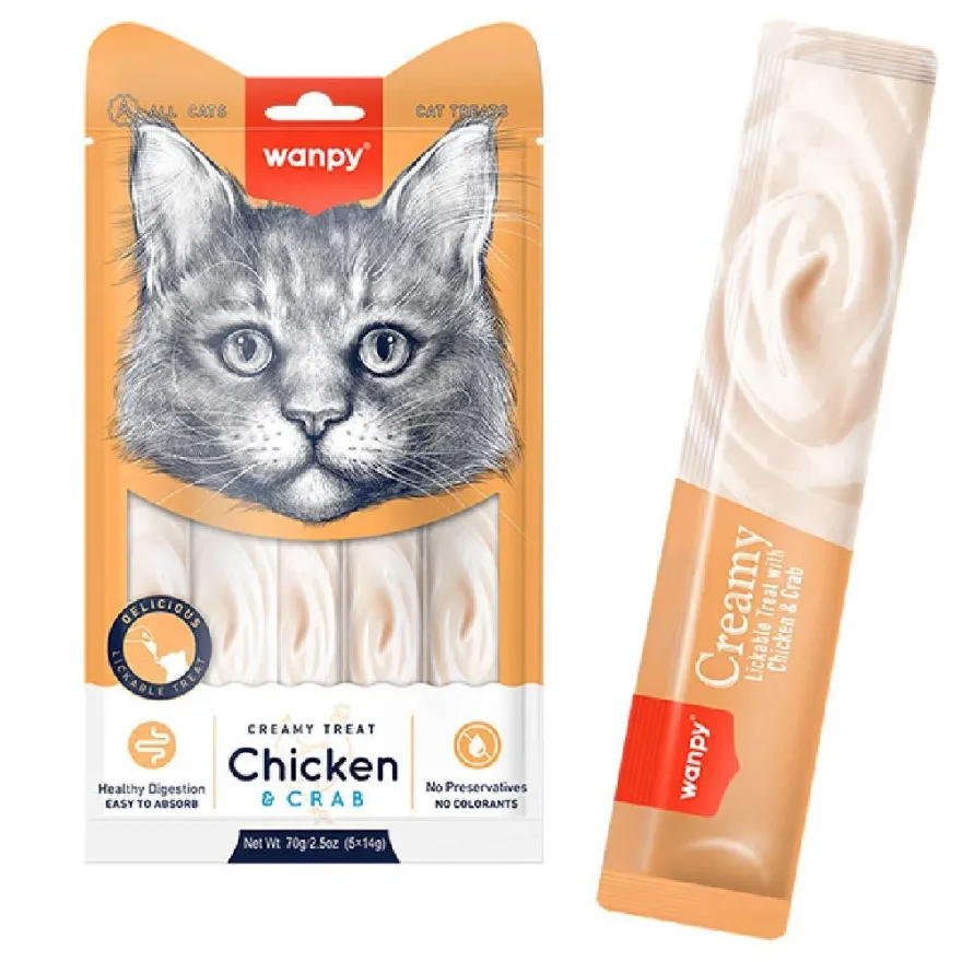 Лакомства для кошек Wanpy Creamy Treat Кремовый мусс с курицей и крабом 5*14 г