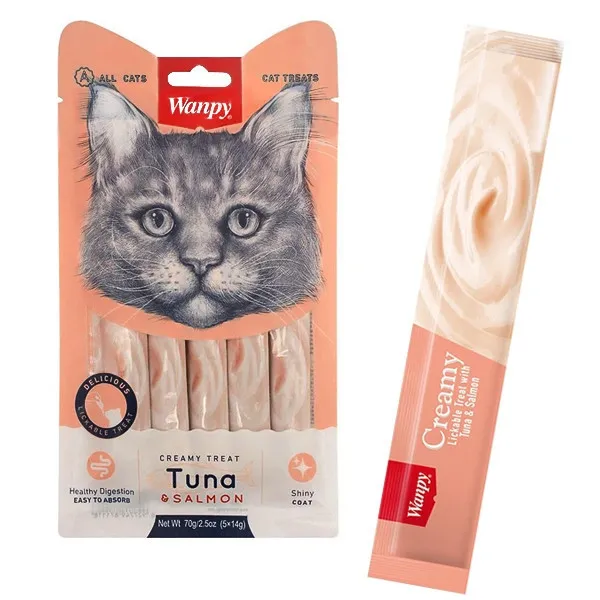 Лакомства для кошек Wanpy Creamy Treat Кремовый мусс с тунцом и лососем 5*14 г