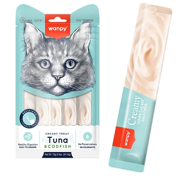Лакомства для кошек Wanpy Creamy Treat Кремовый мусс с тунцом и треской 5*14 г