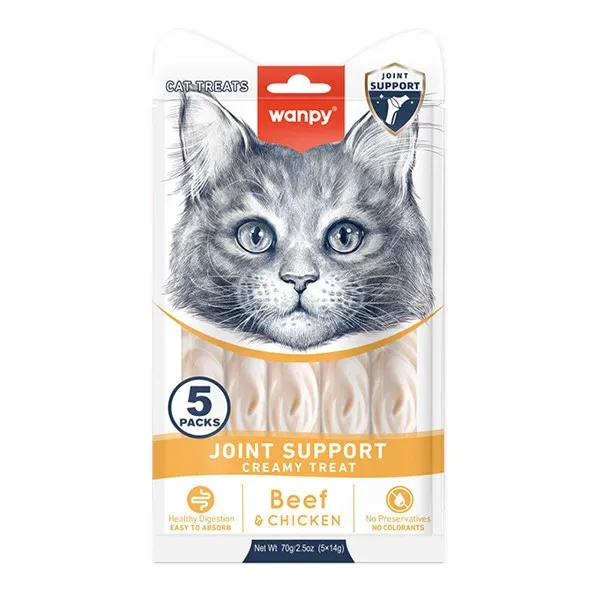 Лакомства для кошек Wanpy Functional Creamy Treat Joint Support Кремовый мусс с говядиной и курицей 5*14 г