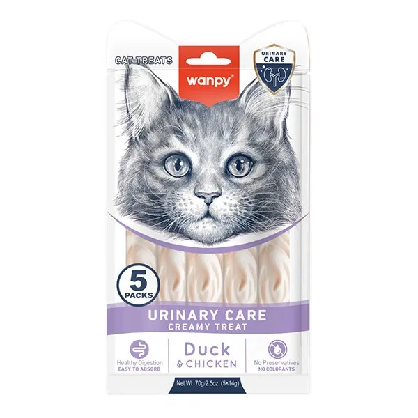 Лакомства для кошек Wanpy Functional Creamy Treat Urinary Care Кремовый мусс с уткой и курицей 5*14 г
