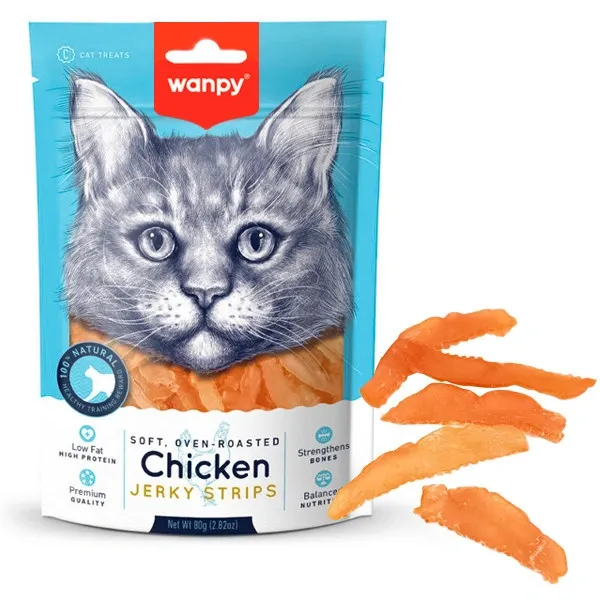 Лакомства для кошек Wanpy Soft Chicken Jerky Strips Вяленое филе курицы, полоски, 80 г