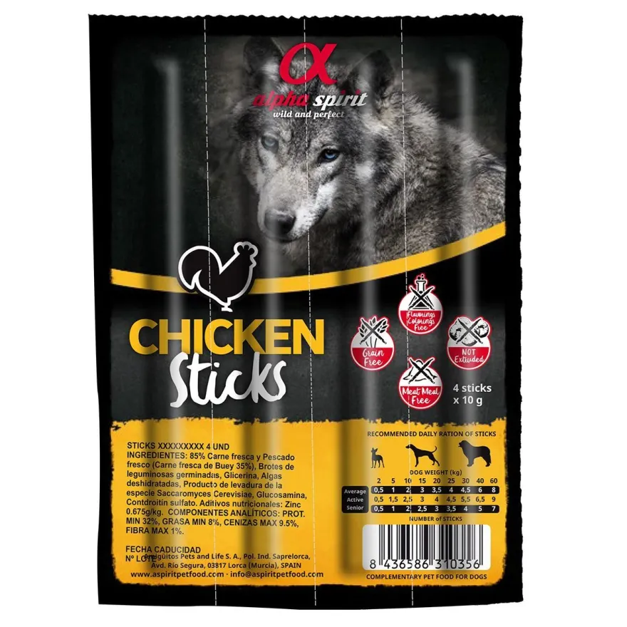Ласощі для собак Alpha Spirit Dog Sticks Chicken палички з куркою 4 шт, 40 г