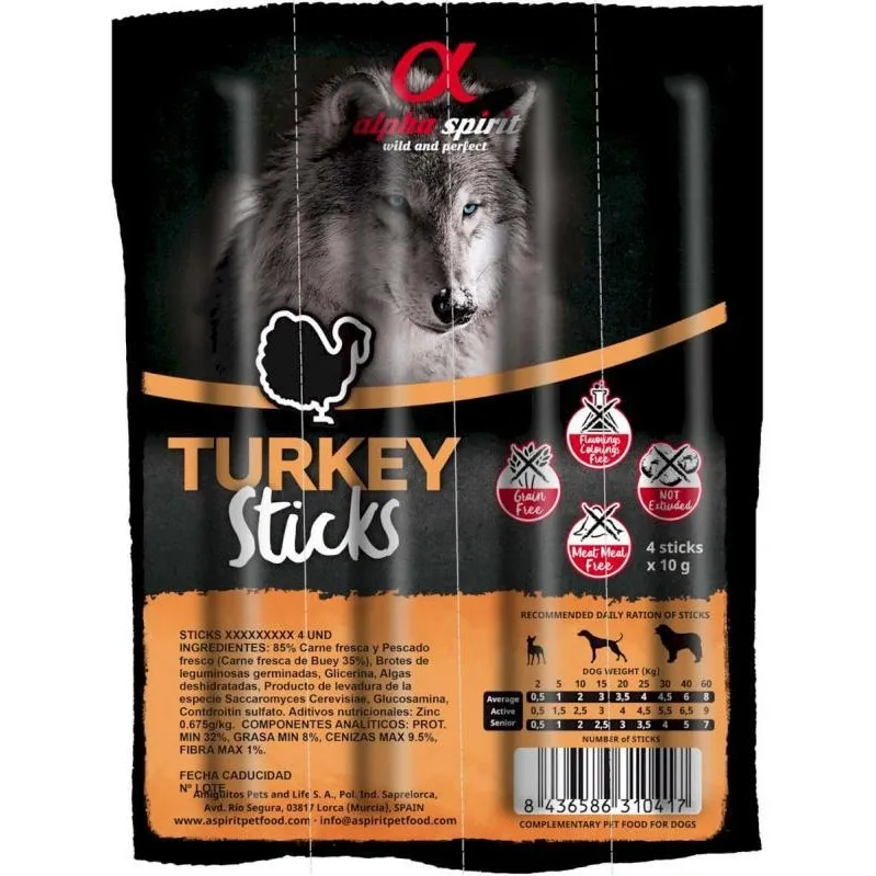 Ласощі для собак Alpha Spirit Dog Sticks Turkey палички з індичкою 4 шт, 40 г