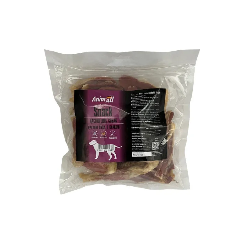 Ласощі для собак AnimAll Snack вуха кролика з качкою 500 г