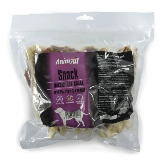 Ласощі для собак AnimAll Snack вуха кролика з куркою 500 г