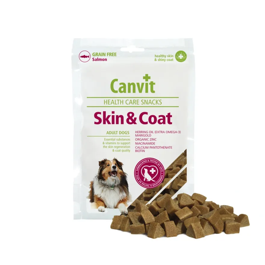 Ласощі для собак Canvit Skin & Coat для здоров’я шкіри та шерсті, з лососем 200 г