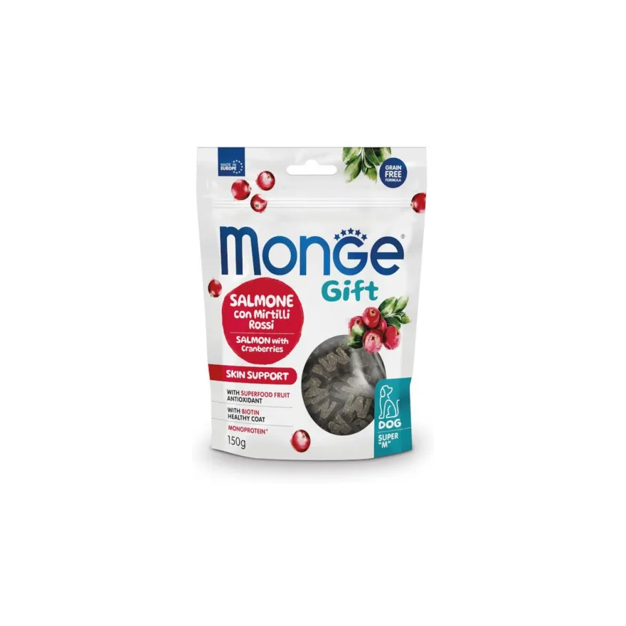 Ласощі для собак Monge Gift Dog Skin Support для шкіри та шерсті, з лососем та журавлиною 150 г