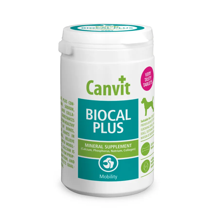Мінеральний комплекс з колагеном Canvit Biocal Plus для зміцнення кісток, зубів, зв'язок та суглобів у собак 230 табл. (230 г)
