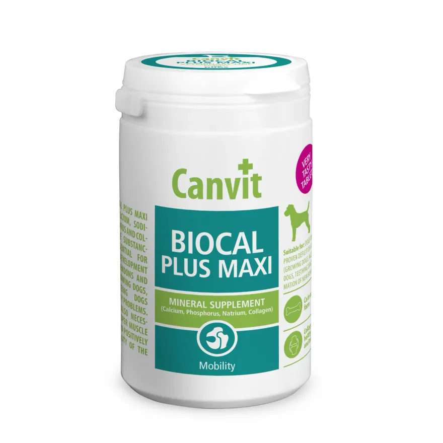 Мінеральний комплекс з колагеном Canvit Biocal Plus Maxi для зміцнення кісток, зубів, зв'язок та суглобів у собак 92 табл. (230 г)