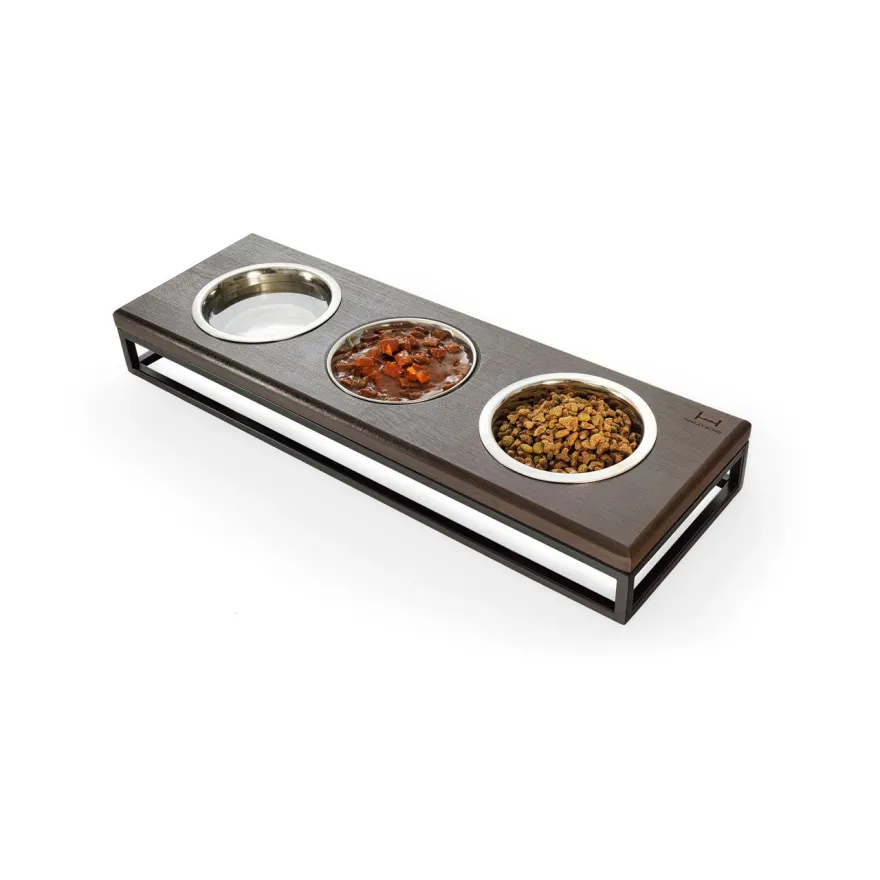 Миски на подставке Harley&Cho Lunch Bar Brown Wood + Black S (на 3 миски)