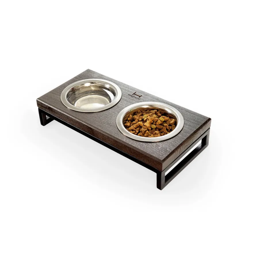 Миски на подставке Harley&Cho Lunch Bar Brown Wood + Black S