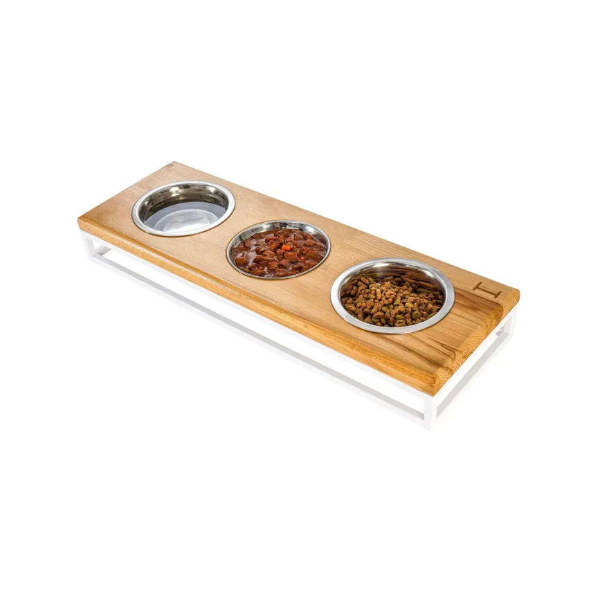 Миски на подставке Harley&Cho Lunch Bar Natural Wood + White S (на 3 миски)