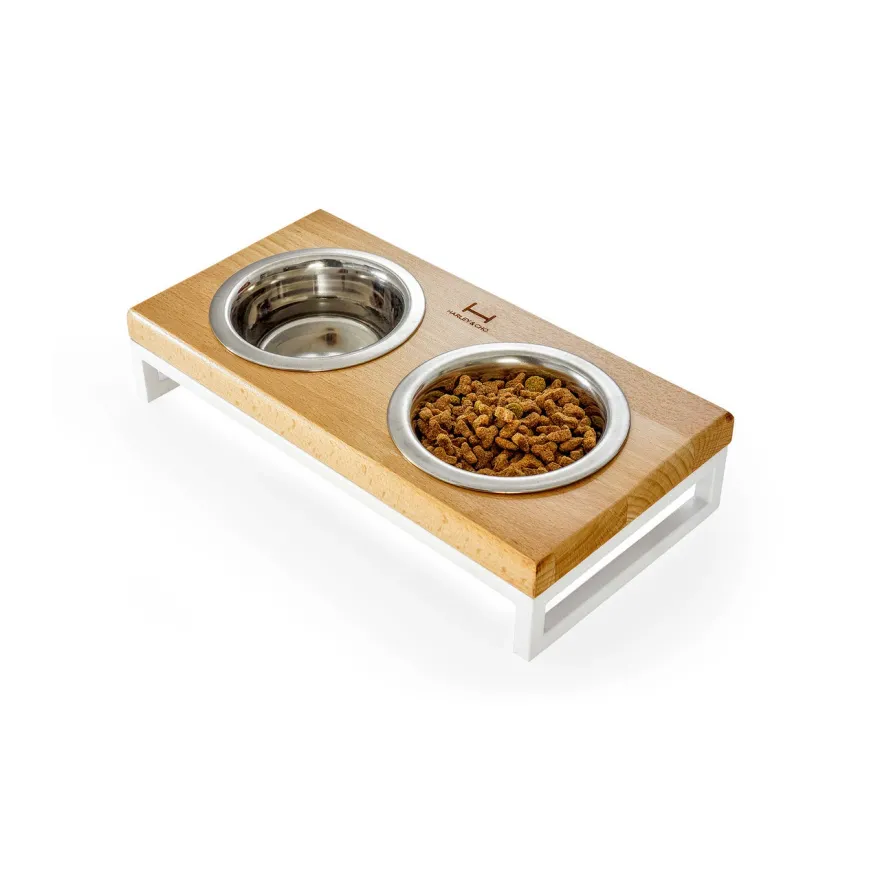 Миски на подставке Harley&Cho Lunch Bar Natural Wood + White XS