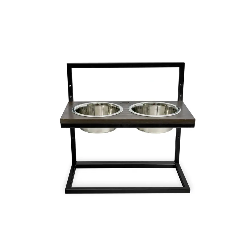 Миски на регулируемой подставке Harley&Cho Lift Brown Wood + Black L