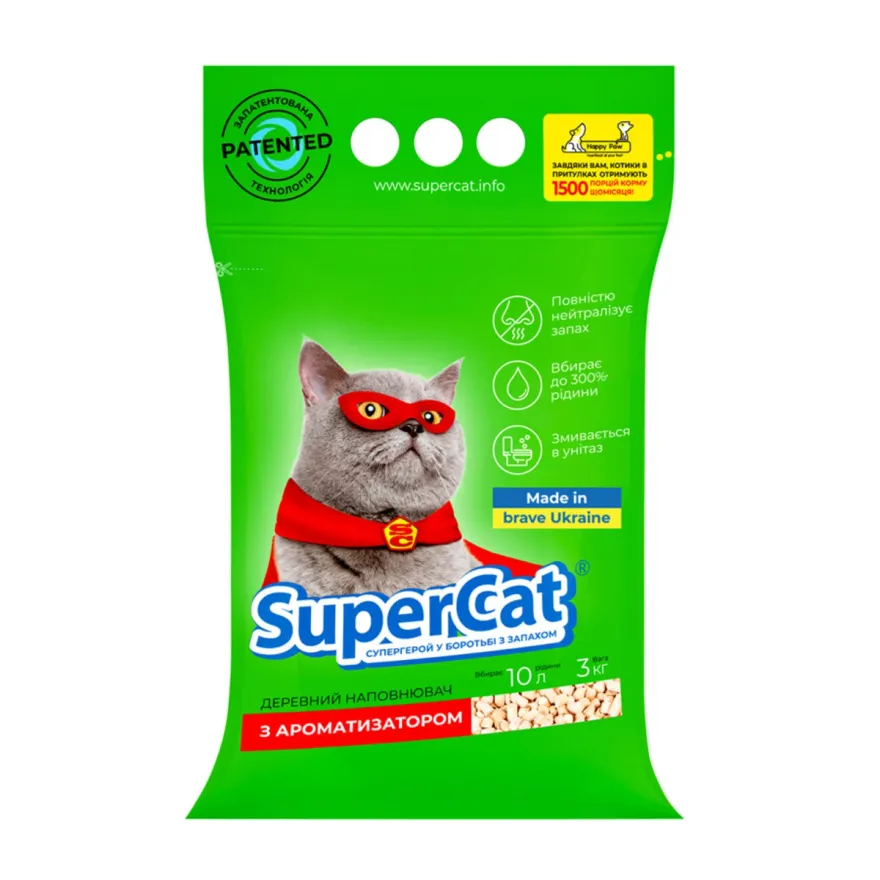 Наполнитель древесный SuperCat с ароматизатором 3 кг (зеленый)