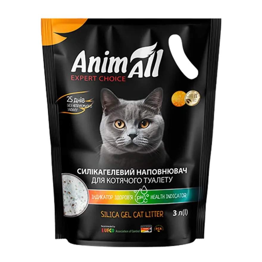 Силикагелевый наполнитель AnimAll с индикатором pH мочи котов 3 л
