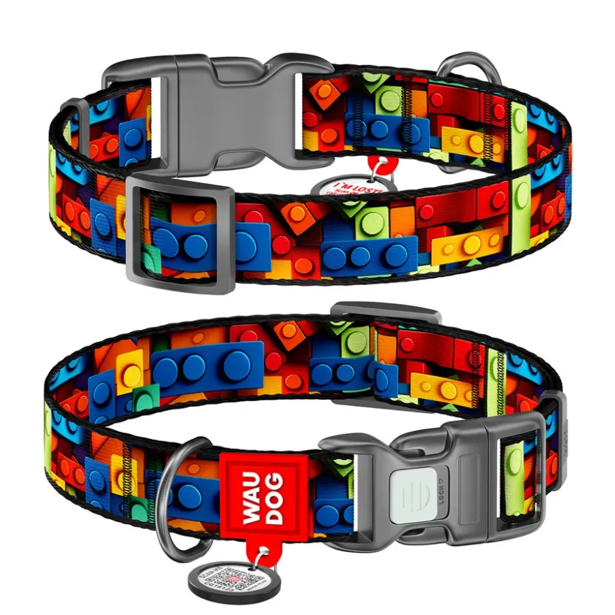 Ошейник для собак WAUDOG Nylon «Блоки» нейлоновый S с QR-паспортом 25–35 см / 15 мм