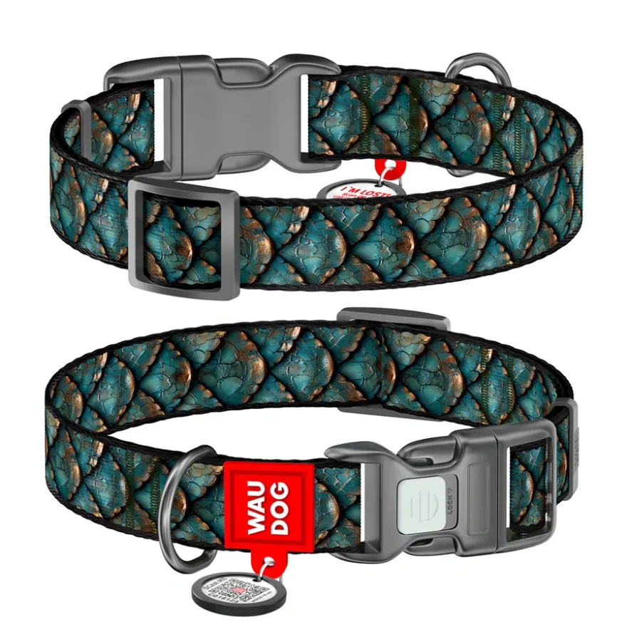 Ошейник для собак WAUDOG Nylon «Чешуя» нейлоновый S с QR-паспортом 25-35 см / 15 мм