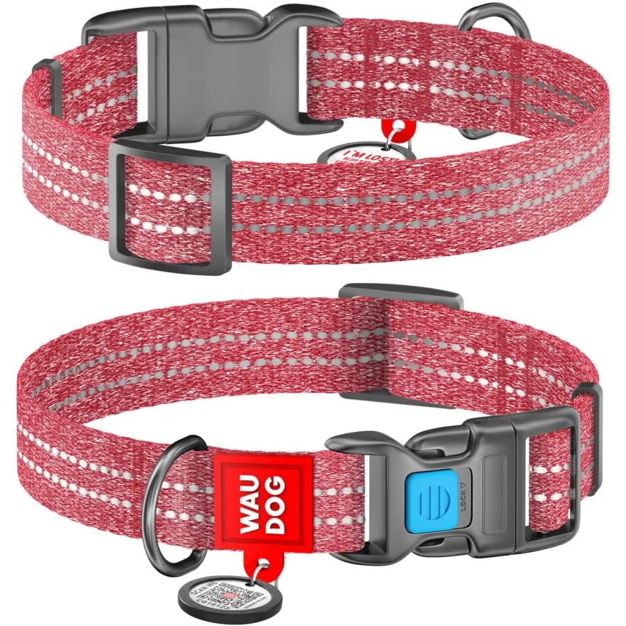 Ошейник для собак WAUDOG Re-cotton из переработанного хлопка S с QR-паспортом 25-35 см / 15 мм красный