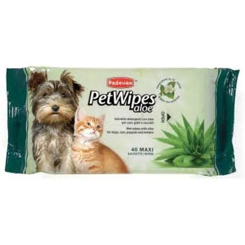 Очищаючі вологі серветки Padovan Pet Wipes Aloe для собак і котів з алоє вера та зеленим чаєм 40 шт